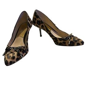 Michael Kors Nancy Mid-Heel Pumps Leopard Print Calf Hair Pointed Toe Size 7.5